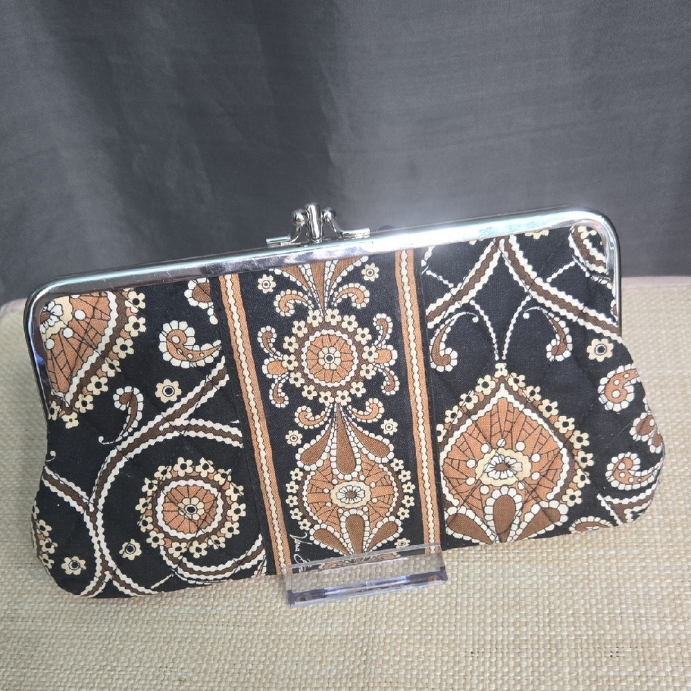 Vera Bradley Black and Brown Paisley Double Kiss-Lock Clutch